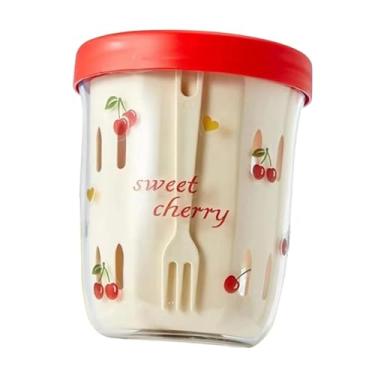 Imagem de Bothyi Recipiente para armazenar salada de frutas com cesto escorredor com alça, reutilizável, com tampas e garfo. Ideal para viagens, Style E