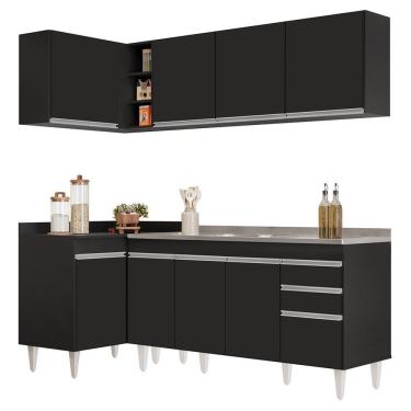 Imagem de Armário De Cozinha Modulado De Canto Direito 4 Peças Cp42 Com Pia Inox Preto - Lumil