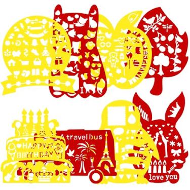 Imagem de 8 peças de estênceis de animais para pintura, estênceis abstratos reutilizáveis, estêncil, folhas, modelos florais para crianças, meninos, grils, artesanato, projetos de arte escolar
