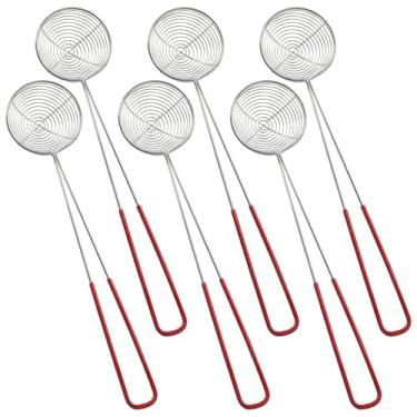 Imagem de BokWin 6 colheres de coador de panela quente de aço inoxidável, mini concha de escumadeira de aranha de 6 cm com alça, concha ranhurada com malha de arame para pérolas Boba, macarrão, tortellini