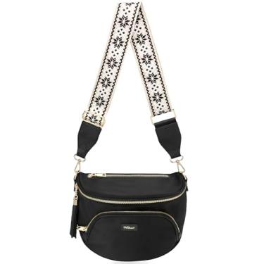 Imagem de HILAEX Bolsa transversal quadriculada espaçosa para mulheres pochete transversal de nylon bolsa quadriculada com cinto carteira, Preto, Casual