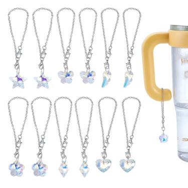 Imagem de PH PandaHall 12 pingentes de copo de cristal, 6 estilos, coração, estrela, vidro, pingentes, flor, borboleta, copo para copos, alça de copo, garrafa de água, joias, Natal, festa de aniversário