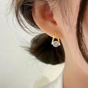 Imagem de Brincos de argola de ouro para mulheres, moderno, solitário de zircônia cúbica, brincos de abraços, acessórios modernos, joias, presentes, Medium, Metal, Sem pedra preciosa