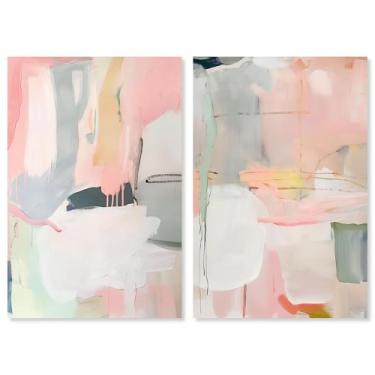 Imagem de Blush Oasis Minimalista Conjunto de 2 Painéis Impressão em Tela Sala de Estar Arte de Parede por Art Remedy, Galeria Embrulhada, 40 x 61 cm