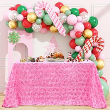 Imagem de B-COOL Toalha de mesa retangular rosa roseta de casamento 152 x 250 cm toalhas de mesa rosa para festa de aniversário meninas 3D flor doce toalha de mesa para decoração de coração