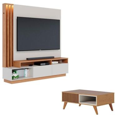 Imagem de Estante Home Theater Humaitá Off White Matte Freijó Com Mesa De Centro Jeri Freijó Off...