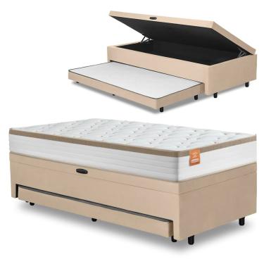 Imagem de Cama Bibox Baú com Colchão Real Solteiro e Cama Auxiliar Conjugada 88x188x73cm Bela