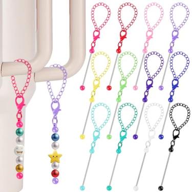 Imagem de 12 peças de berloques de copo com contas, acessórios compatíveis com pingentes Stanley com contas para copos com alça, correntes de copo para 30 garrafas de água de 1,134 g, pingente de presente DIY