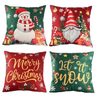 Imagem de Poreids Capas de travesseiro de Natal 45,7 x 45,7 cm - Conjunto de 4 capas de travesseiro para decoração interna de Natal, capas de travesseiro para sofá, poltrona, decoração de férias, pacote com 4