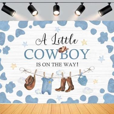 Imagem de Tema de cowboy ocidental pano de fundo A Little Cowboy is On The Way Fundo Cowboy Recém-nascido Chá de Bebê Pano de Fundo Vaqueiro Velho Oeste Decorações de Festa de Aniversário Banner Adereços de