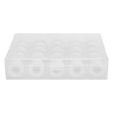 Imagem de Bobina de 25 unidades com fio de enrolamento de linha Bobinas transparentes para máquinas de bordar e costura Carretéis de plástico transparente Costura organizada Acessórios (Bobina transparente com linha branca)