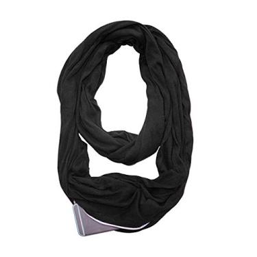 Imagem de Cachecol de bolso com zíper io e alça feminina moda outono inverno quente sólido azul o-ring cachecóis femini infinito cachecóis (preto)