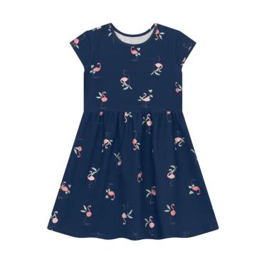 Imagem de Vestido infantil menina de flamingos Brandili -Azul