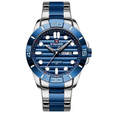 Imagem de Relógio De Pulso Masculino De Quartzo Design Casual Em Aço Inoxidável Impermeavel Azul Prata