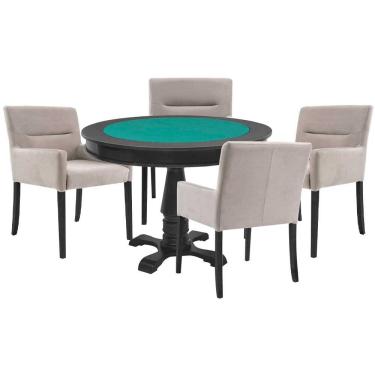Imagem de Mesa de Jogos Carteado Victoria Redonda Tampo Reversível Preto com 4 Cadeiras Vicenza Nude Gran Belo