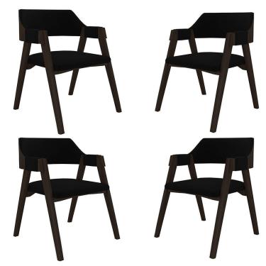 Imagem de Kit 4 Cadeiras Sala De Jantar E Jogos Carteados Madeira Maciça Poker Veludo Preto-capuccino G42 - Gran Belo