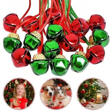 Imagem de MEMOVAN Colares de sino de Natal, 48 peças, vermelho, verde, jingle bells, colares de férias com fitas para acessórios de festa de Natal