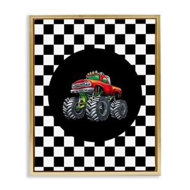 Imagem de Stupell Industries Arte de parede em tela flutuante com moldura preta Monster Truck Dude, design de Kim Allen, 53 x 43 cm