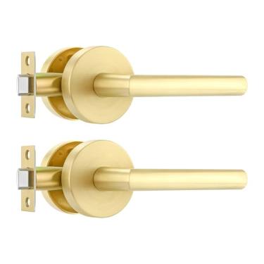 Imagem de Leydebong 2 maçanetas douradas de porta de passagem interna, puxadores internos dourados escovados para armário, maçaneta de porta de armário de corredor não trancável