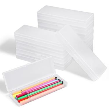 Imagem de Zelphvt 50 caixas de lápis transparentes de plástico para armazenamento de canetas brancas foscas com tampa articulada, suporte de caneta transparente para organização de material de escritório 19 × 6