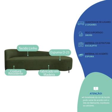 Imagem de Divã Recamier Orgânico França 220cm Lado Dir Pés Metal Preto Linho Cor Verde