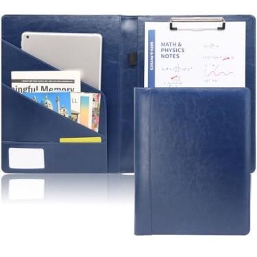 Imagem de Prancheta de couro PU azul A4, suporte para caneta, clipe de papel, caneta, cartão, suporte para tablet, fichário, pasta de prancheta de enfermagem, estudante, material de escritório de negócios