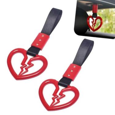 Imagem de CyperFair 2 peças alça de alça de carro, coração partido, anel de pendurar com fita estática, aviso de para-choque estilo drift, anel de cordão decorativo de advertência, interior universal para