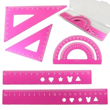 Imagem de Zorveiio Conjunto de geometria de metal de 5 peças, kit de desenho de régua de alumínio transferidor e réguas triangulares de precisão para engenheiros, estudantes, ferramentas de medição matemática