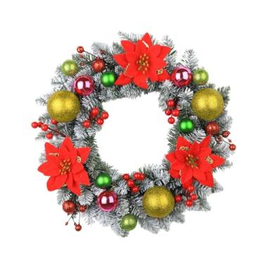 Imagem de Fancyes Guirlanda de Natal Redonda de 40cm para Pendurar na Parede - Decoração de Natal, Guirlanda de Inverno para Portão, Janela, Escritório e Lareira, Bolas Douradas