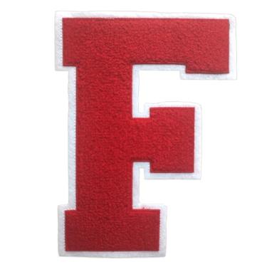Imagem de 1 peça de patch vermelho de 16,5 cm de ferro em chenille com borda branca – Remendos do alfabeto para roupas, jaquetas, mochilas, chapéus para decoração personalizada, nome personalizado e artesanato