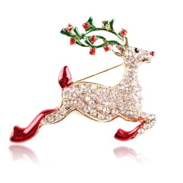 Imagem de RLHRNDE Broche de cristal de strass de Natal para mulheres homem elegante chapéu de Natal sino boneco de neve gato guirlanda luva rena anjo botas pinos moda brilhante combinando joias de Natal