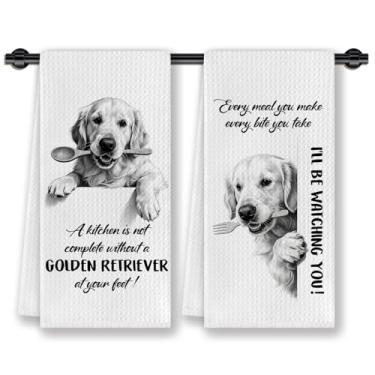 Imagem de CosxHabitat Toalhas de prato engraçadas Golden Retriever para cozinha, presentes para amantes de Golden Retriever, amantes de cães, mãe, pai, dono, presentes, toalhas de chá de mão decorativas para
