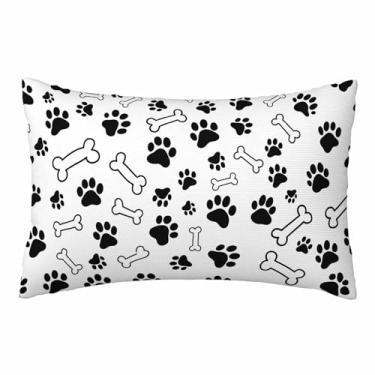 Imagem de Nicokee Capa de almofada fofa preta e branca com estampa de pata e osso de cachorro capa de almofada de poliéster decorativa para sofá, quarto, sala de estar, tamanho Queen 50 x 76 cm