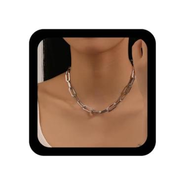 Imagem de Ximdble Colar gargantilha vintage com clipe de papel, corrente punk grossa, colar gargantilha de ouro oval grosso, joia pesada para mulheres, Zinco, Sem Pedra Preciosa