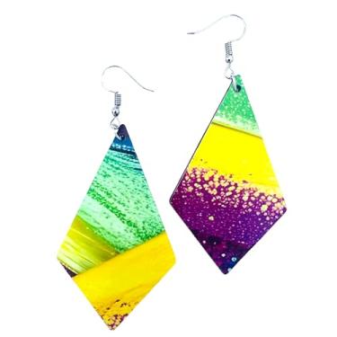 Imagem de Brincos de Mardi Gras para Mulheres - Brincos de Nova Orleans - Joias de Mardi Gras - Brincos verdes, dourados e roxos para desfile de carnaval - Joias de carnaval, Madeira, Sem pedra preciosa