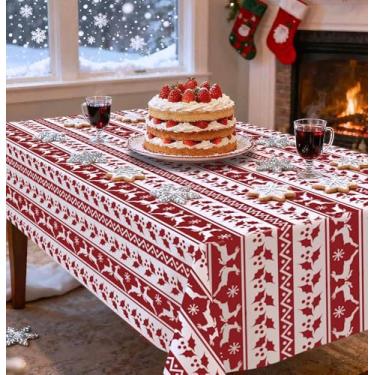 Imagem de HEIPINIUYE Pacote com 3 toalhas de mesa descartáveis de Natal 137 x 272 cm, vermelho e branco, toalha de mesa retangular descartável para Natal, aniversário, piquenique, festa, Natal, toalhas de mesa