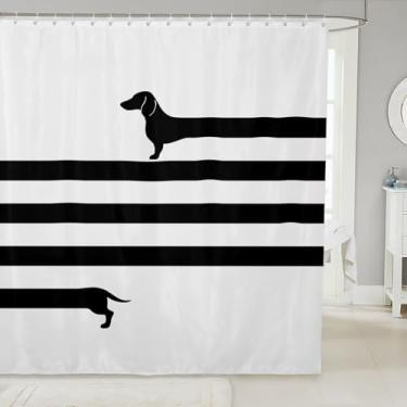 Imagem de Dachshund Cortinas de Chuveiro Impermeáveis Luxo Tecido Pesado Cortina de Banheiro Branca Preta Cachorro Hotel Casa Dormitório Banheiras Decoração Cortina de Chuveiro Lavável à Máquina Cortinas com