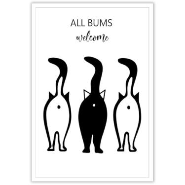 Imagem de Decoração de parede de lona engraçada de gato Butthole retrô preto e branco com estampas abstratas de animais pintura arte de banheiro decoração de parede de banheiro para decoração de casa 20 x 30 cm