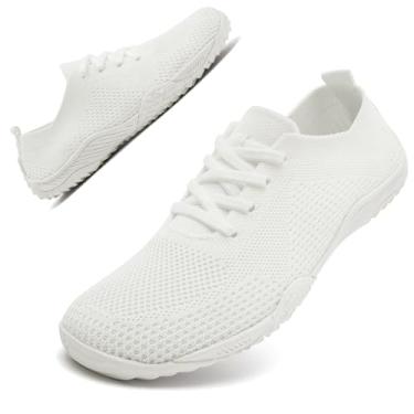 Imagem de VXGGVX Barefoot Shoes Tênis feminino minimalista Zero Drop sem cadarço para academia, corrida, trilha, treino, caminhada, Branco, 40