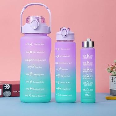 Imagem de Kit Garrafa Motivacional, 3 Peças, Squeeze com Frases Inspiradoras,Livre de BPA, para Academia, Escritório e Escola
