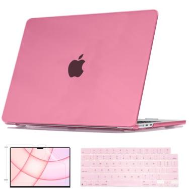 Imagem de Seanai Compatível com MacBook Air 13,5 polegadas 2025 2024 2023 2022 versão M4 A3240 M3 A3113 M2 A2681, capa rígida de plástico para teclado película para MacBook Air 13 M4 2025, rosa cristal