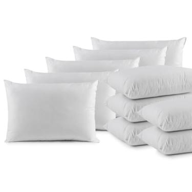 Imagem de Travesseiro de Pluma de Ganso Sintético, Kit 10 Peças, 200 Fios, 50x70cm, Branco, Hipoalergênico, 100% Algodão