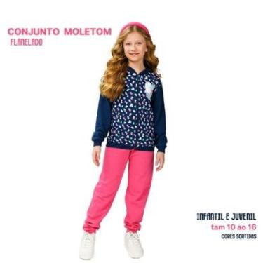 Imagem de Conjunto Moletom Juvenil Feminino Blusa e Calça Flanelado Agasalho menina capuz ziper punho 10 - 16-Feminino