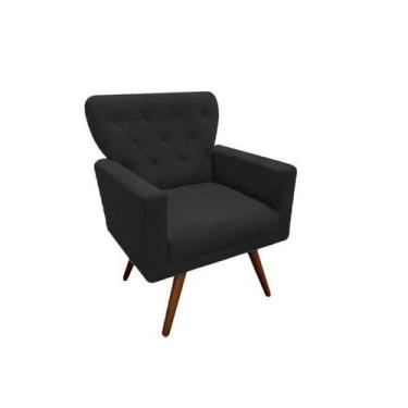 Imagem de Poltrona Decorativa Aurora Suede Preto Pés Madeira Mz Decor - Mazzero 