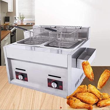 Imagem de Fritadeira a gás comercial, máquina de fritar de cozinha profissional de bancada a gás de 20L de grande capacidade com cestas e tampas, para batatas fritas, donuts, peixe, fácil de limpar