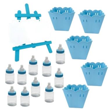 Imagem de Kit Mimo Tema: Chá de Bebê, Fraldas, Festa Revelação Lembrancinha Infantil Decoração de Mesa Doces (1 placa 10 cachepo 10 mamadeira azul)