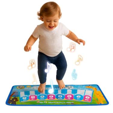 Imagem de Tapete Musical Piano Infantil 8 Teclas Educativo Azul Som e Luz Crianças Aprendizado