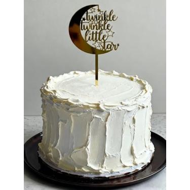 Imagem de Gold Acrylic Twinkle Twinkle Little Star Cake Topper, Stars Moon Themed Decoration, First Birthday, Great for baby showers Party Decoration