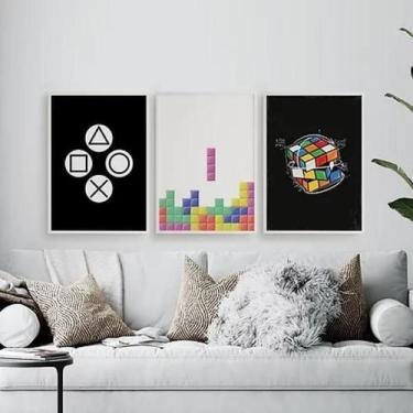 Imagem de Kit Quadros Gamer Cubo Mágico Tetris 45X34Cm 3 Peças - Quadros On-Line