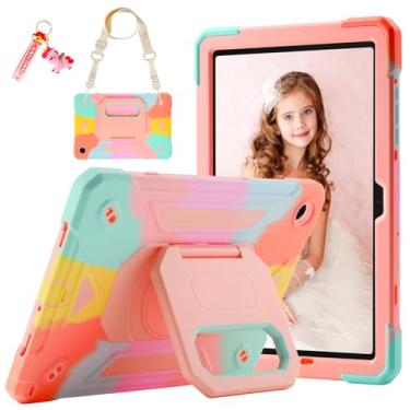 Imagem de Capa infantil para Galaxy Tab A11+ Plus/A9 Plus de 11 polegadas com suporte mágico giratório, chaveiro/alça de ombro, capa militar atualizada para Samsung Galaxy A11+/A9+ (colorida)